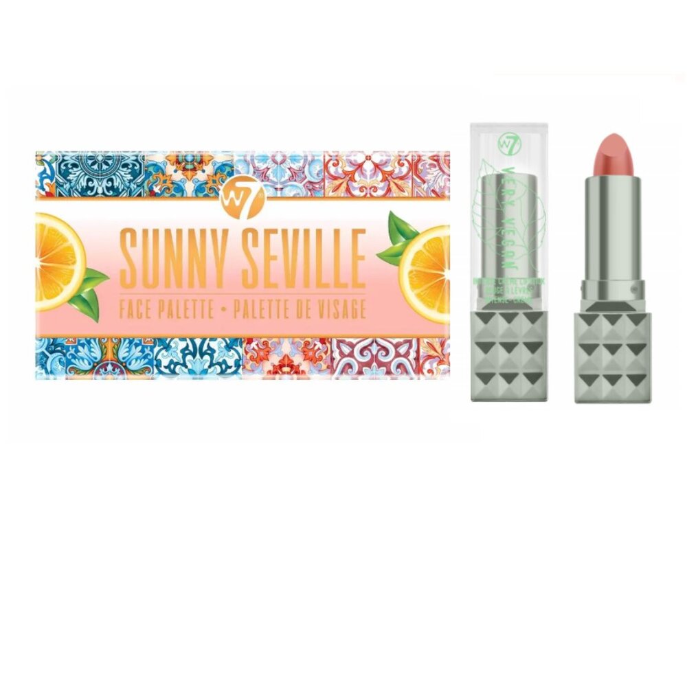 Bundle - W7 Sunny Seville Face Palette and W7 Very Vegan Intense Créme Lipstick